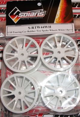 Solaris 1/10 Touring Car Rubber Tire Spoke Wheels White (4 pcs)